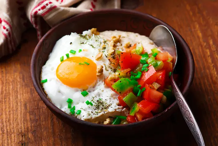 savory oatmeal with over-easy egg